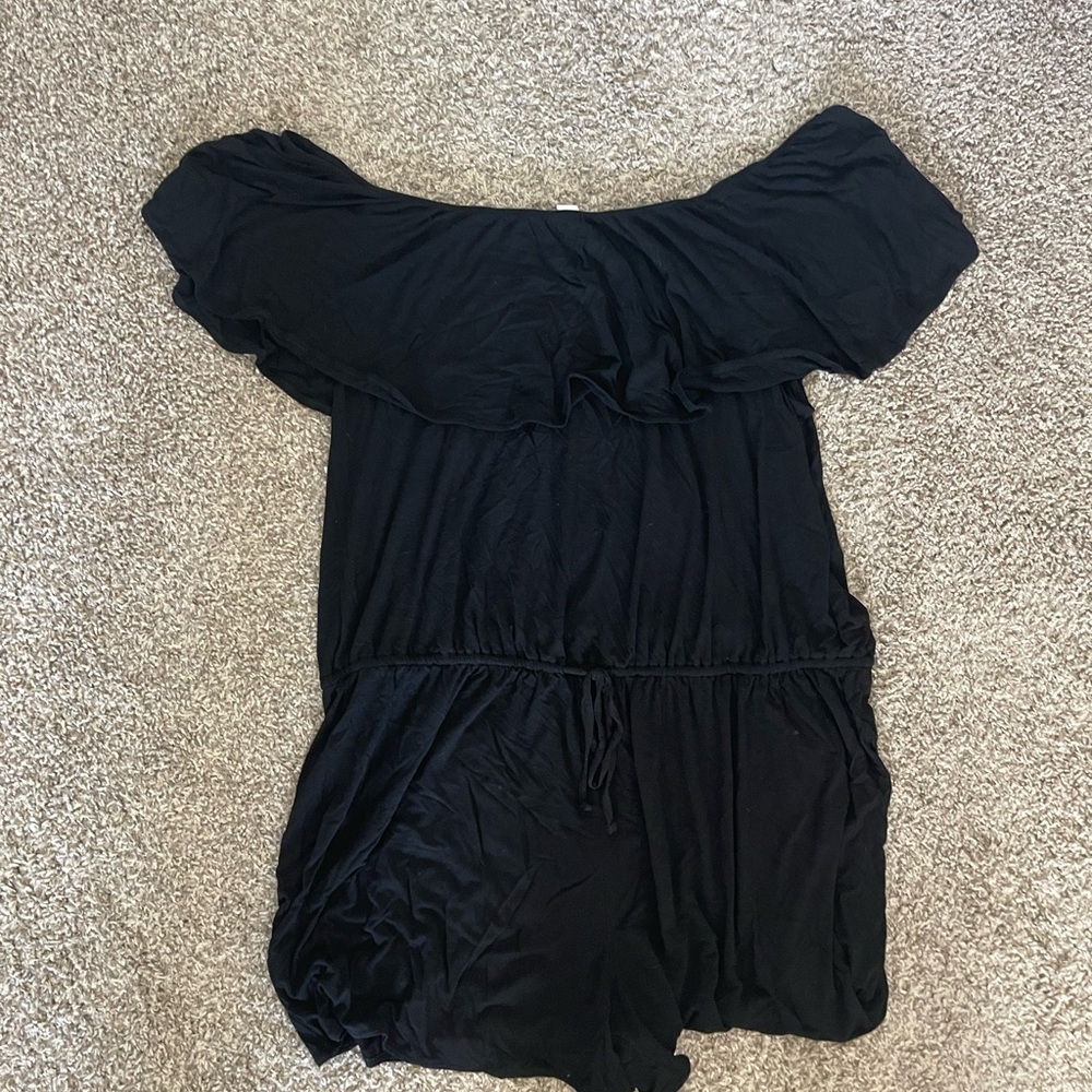 Old Navy Black Off-Shoulder Romper with Ruffle Neckline